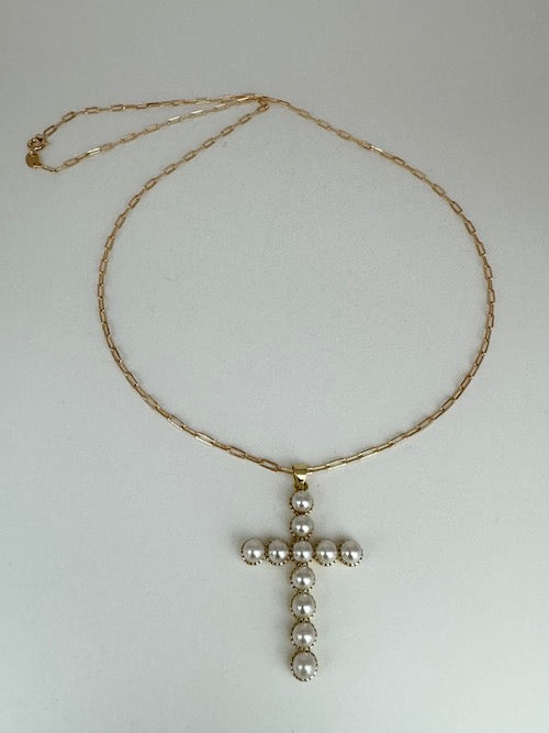 The Chunky Pearl Cross Necklace