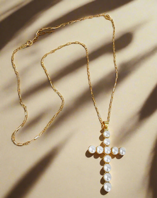 The Chunky Pearl Cross Necklace