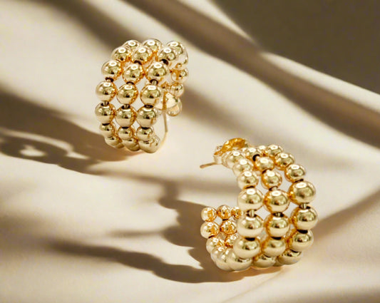 Gold Triple Row Beaded Studs